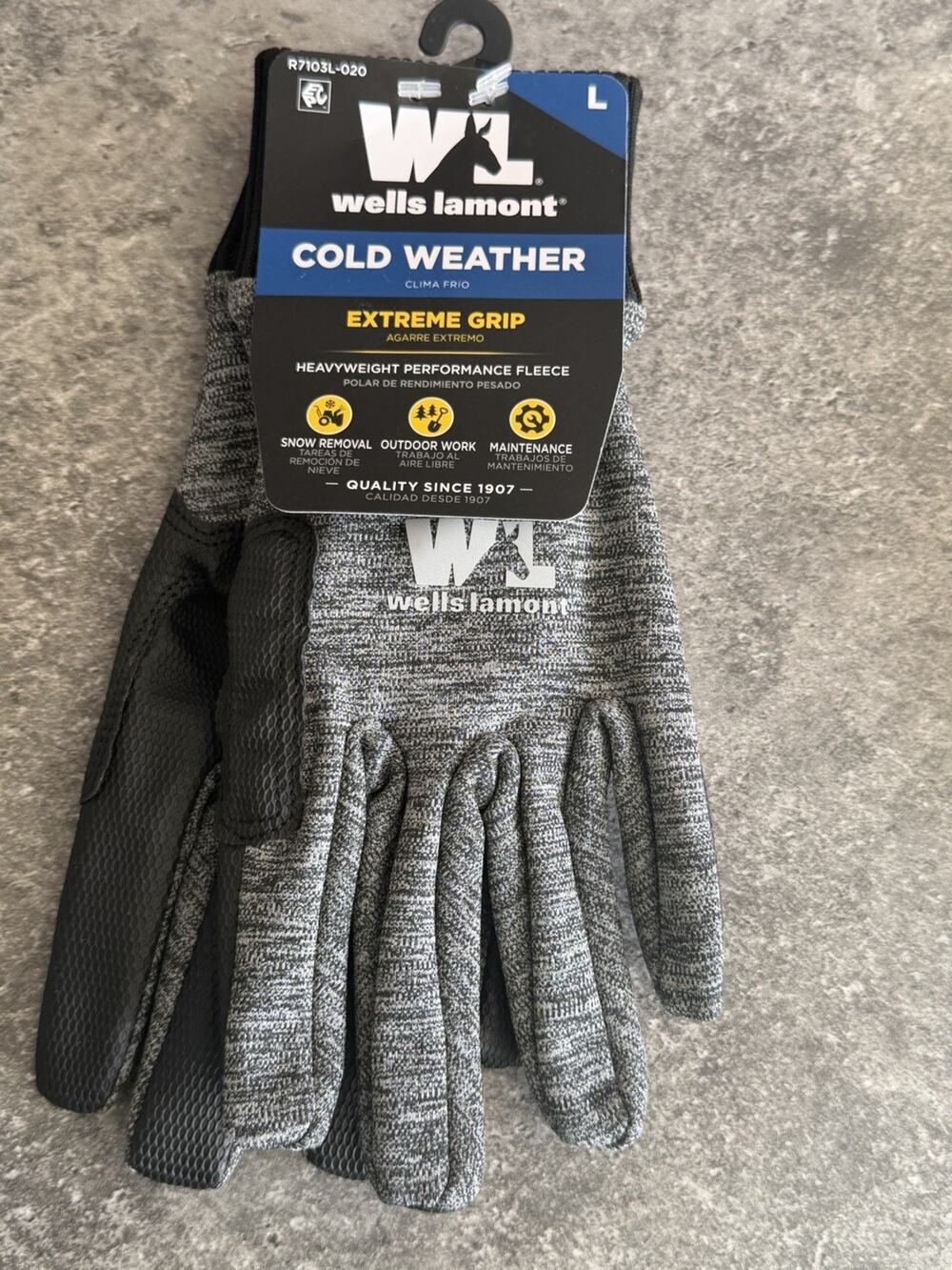 Wells Lamont Men's Performance Fleece PVC Palm Gloves Gray Size Large NWT